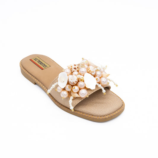 SHELLED AND BEADED CUSHIONED PARTYWEAR FLATS