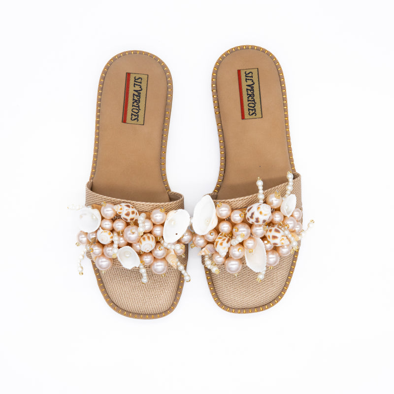 SHELLED AND BEADED CUSHIONED PARTYWEAR FLATS