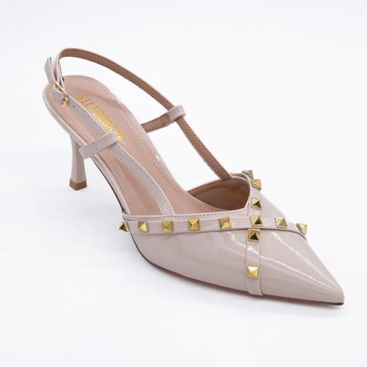 Women's  Patent Slingback Heels with Gold Stud Detailing