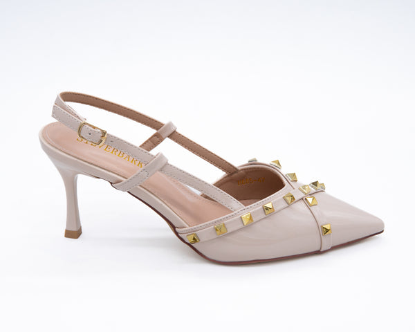 Women's  Patent Slingback Heels with Gold Stud Detailing