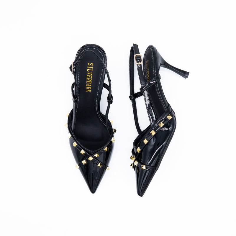 Women's  Patent Slingback Heels with Gold Stud Detailing