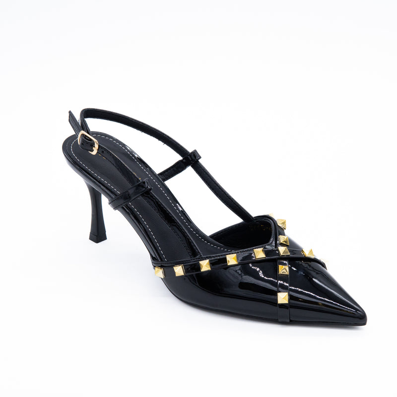 Women's  Patent Slingback Heels with Gold Stud Detailing